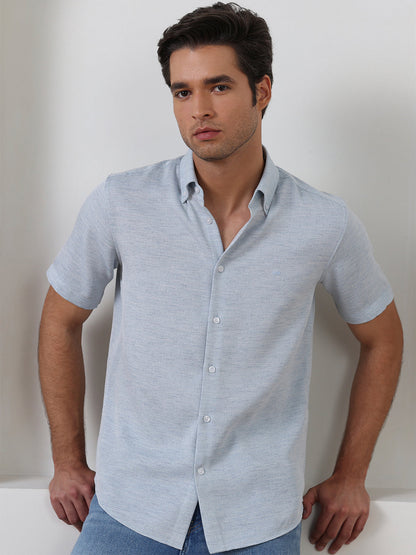 Blue Regular Fit Textured Casual Polyester Shirt for Men (COBAN)
