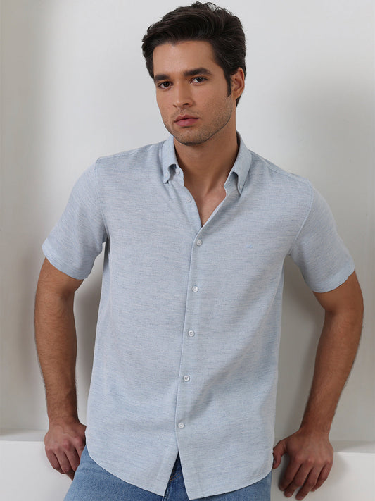 Blue Regular Fit Textured Casual Polyester Shirt for Men (COBAN)