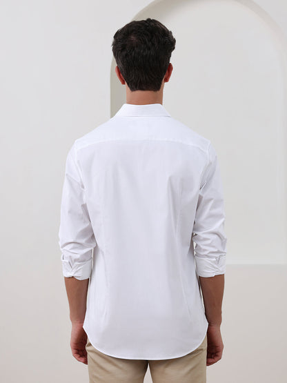 White Slim Fit Solid Formal Satin Shirt for Men (LADAR)