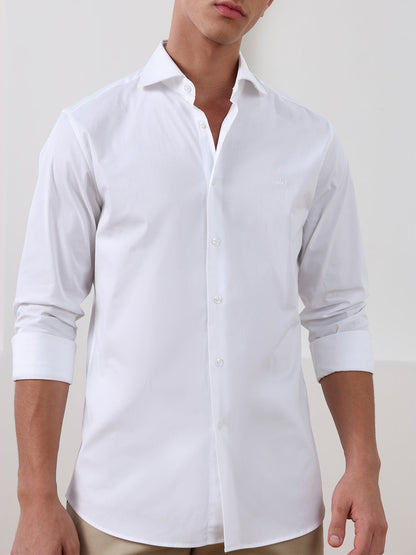 White Slim Fit Solid Formal Satin Shirt for Men (LADAR)