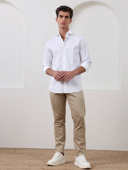 White Slim Fit Solid Formal Satin Shirt for Men (LADAR)