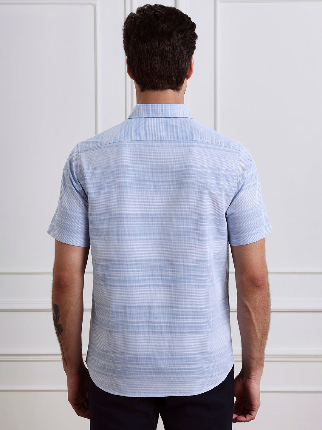 Blue Regular Fit Striped Casual Cotton Shirt for Men (CRAVE)