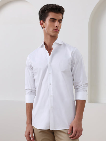 White Slim Fit Solid Formal Satin Shirt for Men (LADAR)