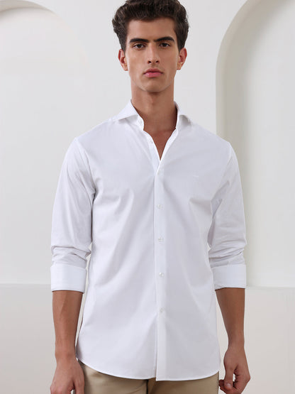 White Slim Fit Solid Formal Satin Shirt for Men (LADAR)