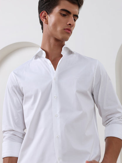White Slim Fit Solid Formal Satin Shirt for Men (LADAR)