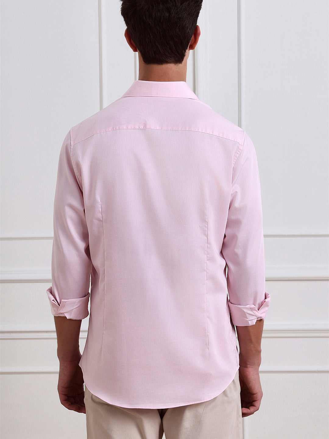Pink Slim Fit Solid Formal Cotton Shirt for Men (LOTOS)