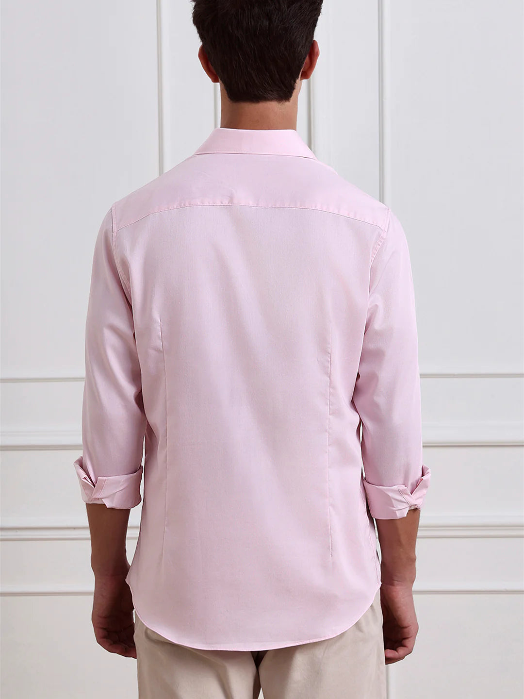 Pink Slim Fit Solid Formal Cotton Shirt