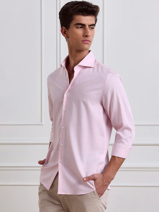 Pink Slim Fit Solid Formal Cotton Shirt