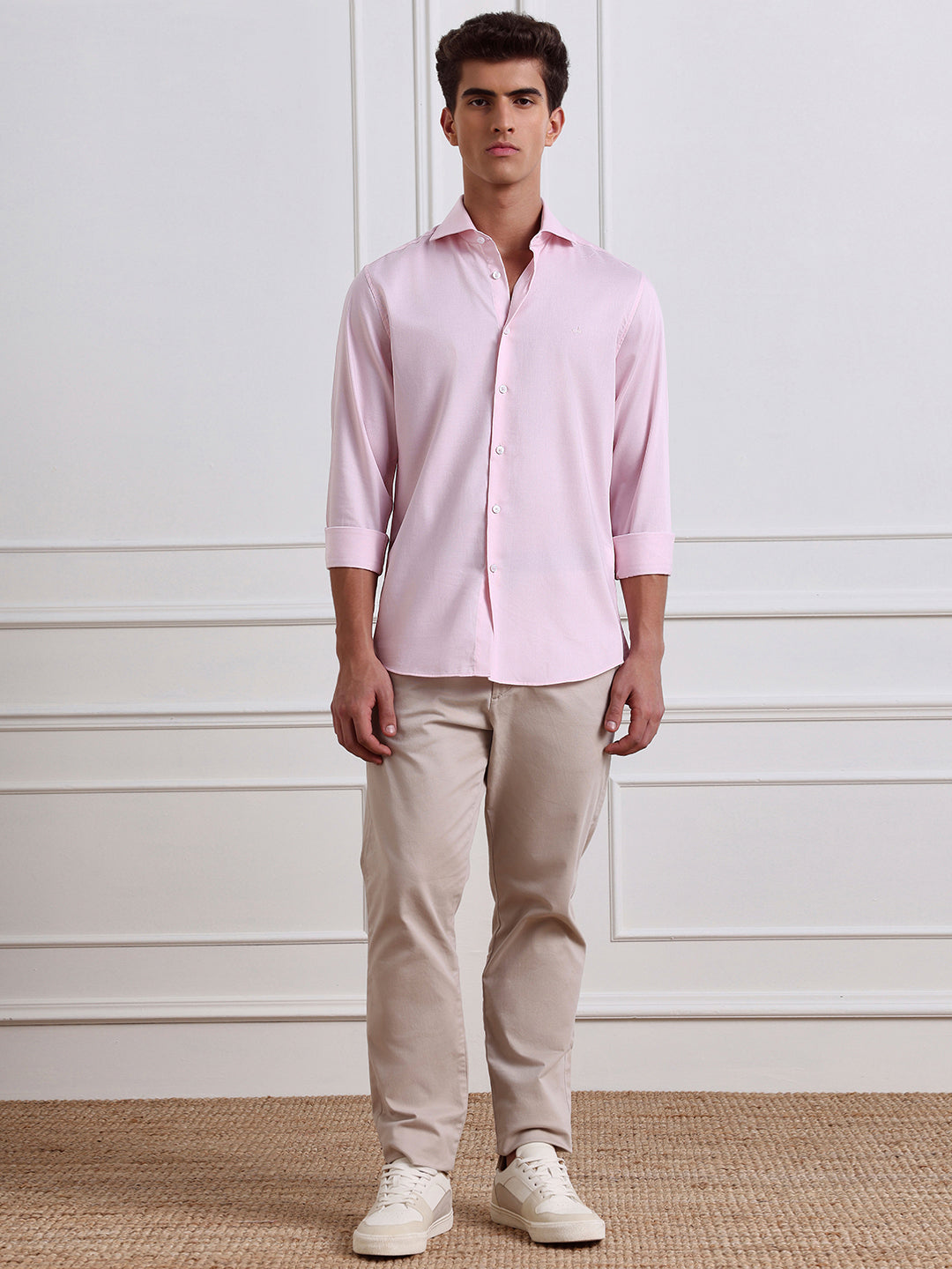 Pink Slim Fit Solid Formal Cotton Shirt for Men (LOTOS)