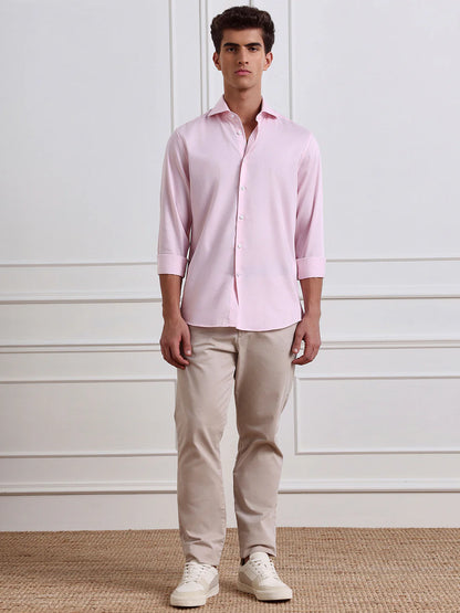 Pink Slim Fit Solid Formal Cotton Shirt