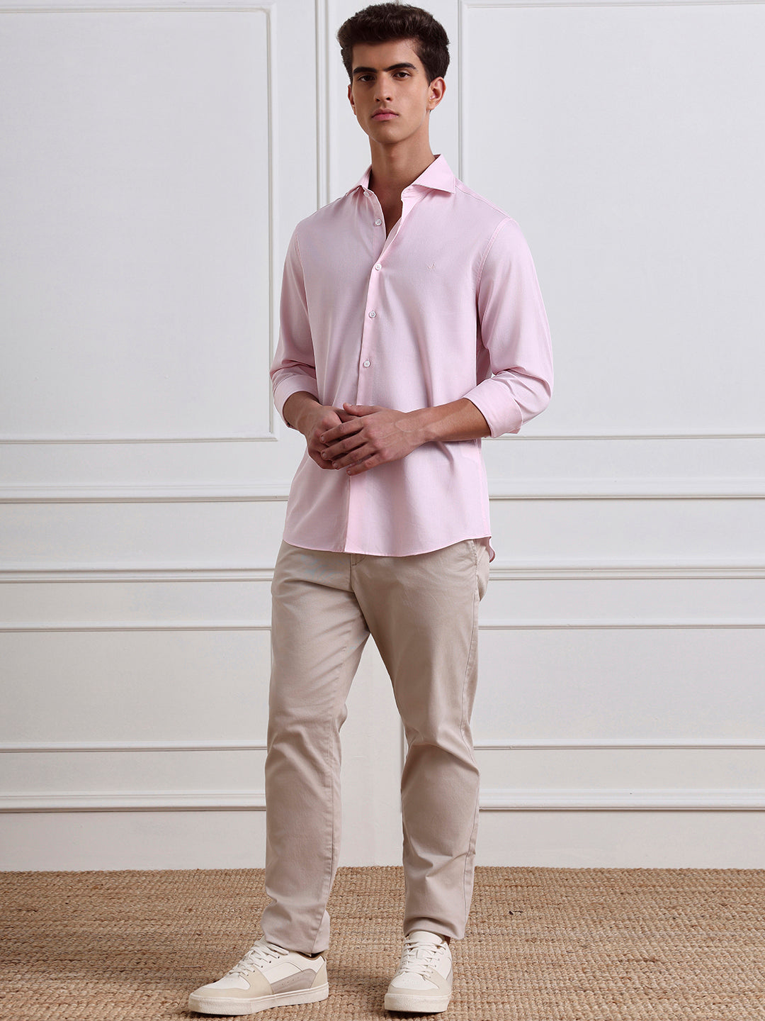 Pink Slim Fit Solid Formal Cotton Shirt for Men (LOTOS)