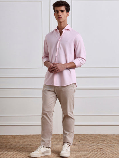 Pink Slim Fit Solid Formal Cotton Shirt for Men (LOTOS)
