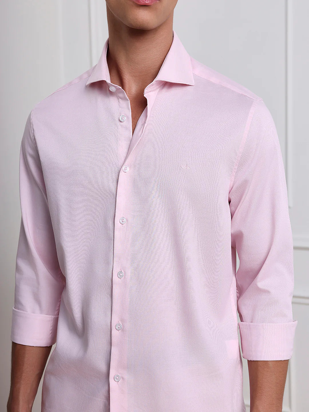 Pink Slim Fit Solid Formal Cotton Shirt