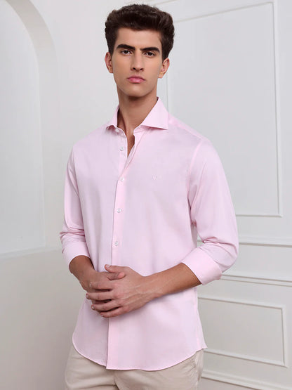 Pink Slim Fit Solid Formal Cotton Shirt