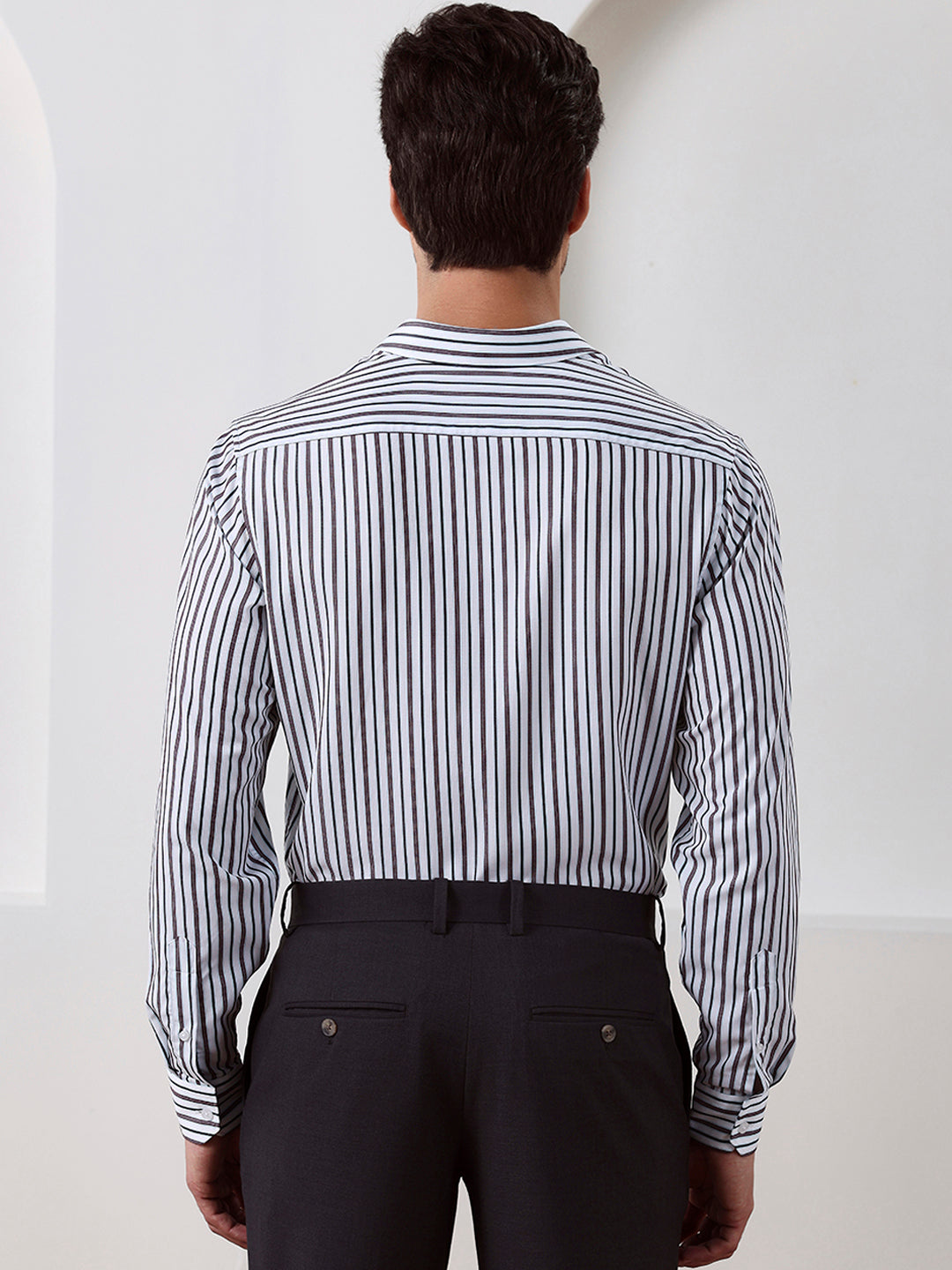 Brown Regular Fit Striped Casual Lyocell Shirt for Men (LUCAN)