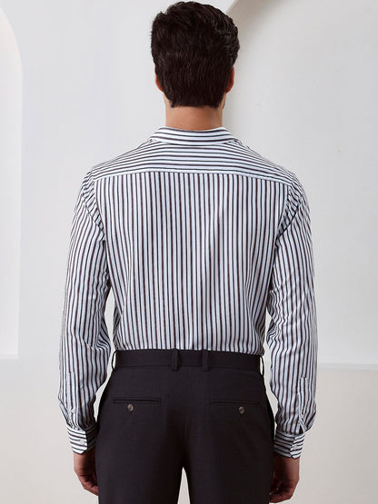 Brown Regular Fit Striped Casual Lyocell Shirt for Men (LUCAN)