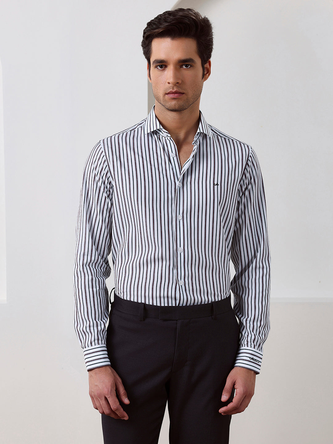 Brown Regular Fit Striped Casual Lyocell Shirt for Men (LUCAN)