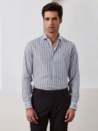 Brown Regular Fit Striped Casual Lyocell Shirt for Men (LUCAN)