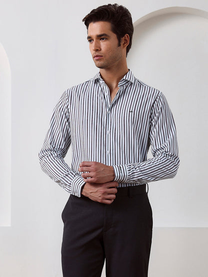 Brown Regular Fit Striped Casual Lyocell Shirt for Men (LUCAN)