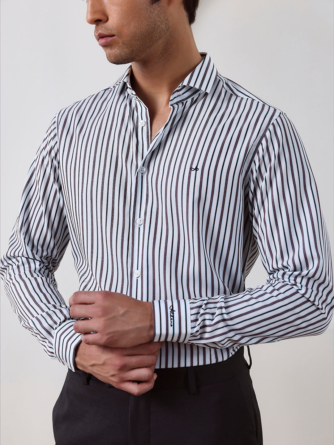 Brown Regular Fit Striped Casual Lyocell Shirt for Men (LUCAN)