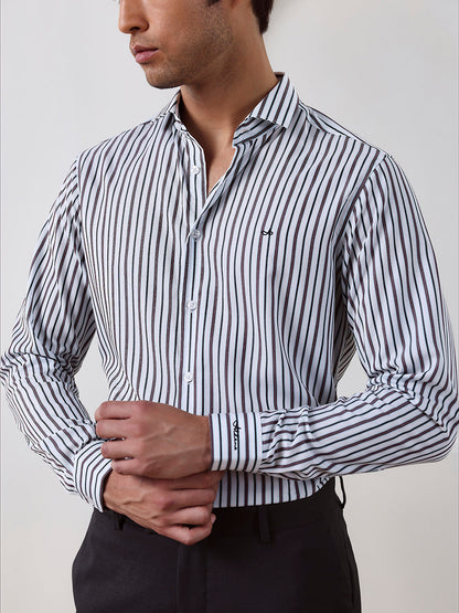 Brown Regular Fit Striped Casual Lyocell Shirt for Men (LUCAN)