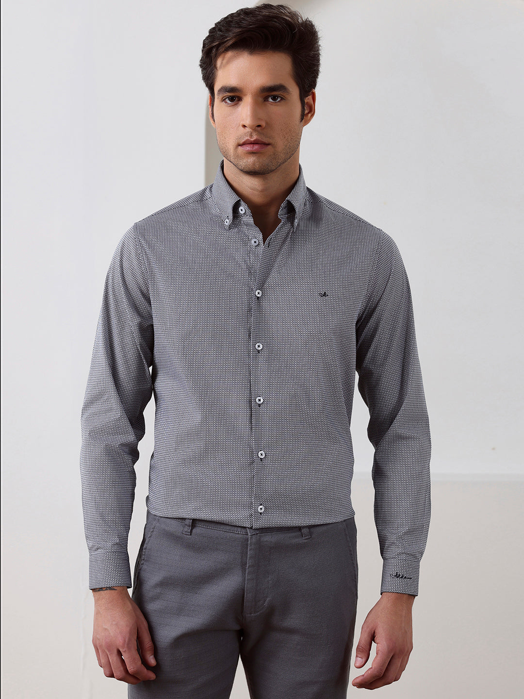 Grey Regular Fit Printed Casual Cotton Shirt for Men (LIMON)