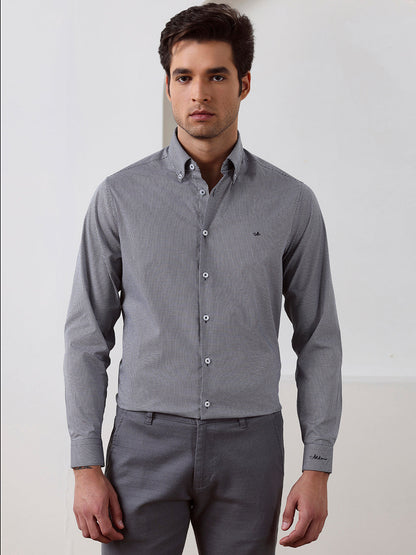 Grey Regular Fit Printed Casual Cotton Shirt for Men (LIMON)