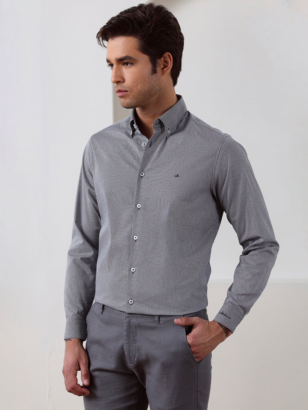 Grey Regular Fit Printed Casual Cotton Shirt for Men (LIMON)