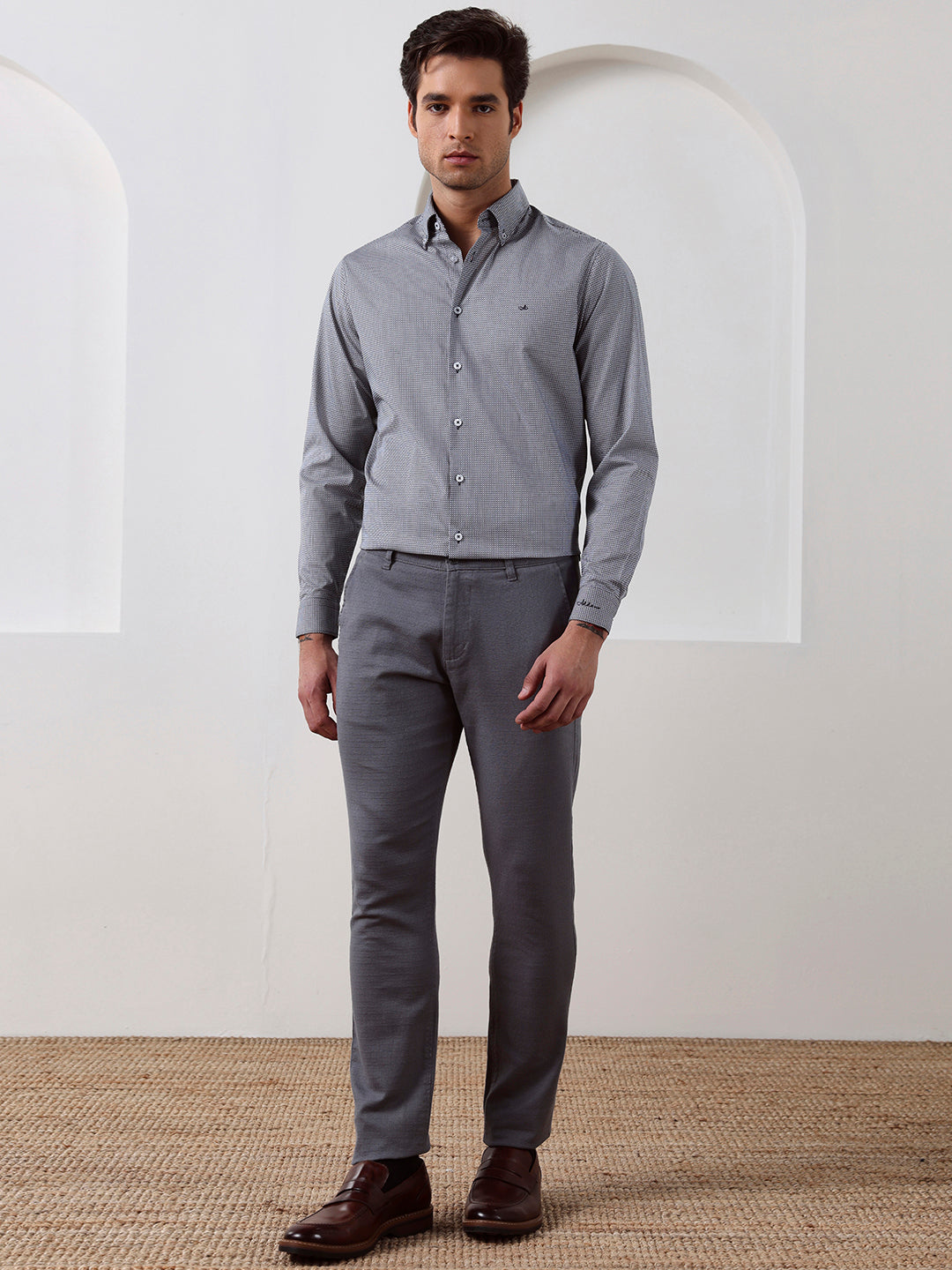 Grey Regular Fit Printed Casual Cotton Shirt for Men (LIMON)