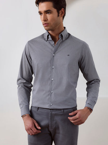 Grey Regular Fit Printed Casual Cotton Shirt for Men (LIMON)