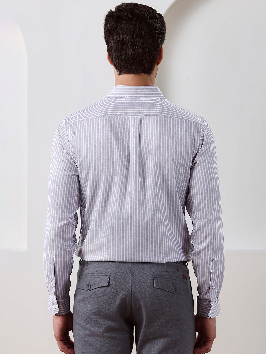 Lavender Regular Fit Striped Formal Cotton Shirt for Men (LWIX)