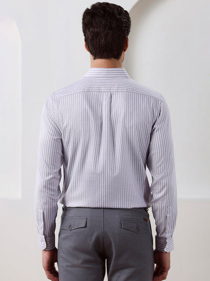 Lavender Regular Fit Striped Formal Cotton Shirt for Men (LWIX)