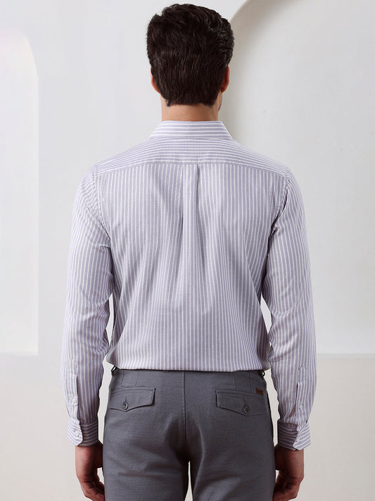 Lavender Regular Fit Striped Formal Cotton Shirt for Men (LWIX)