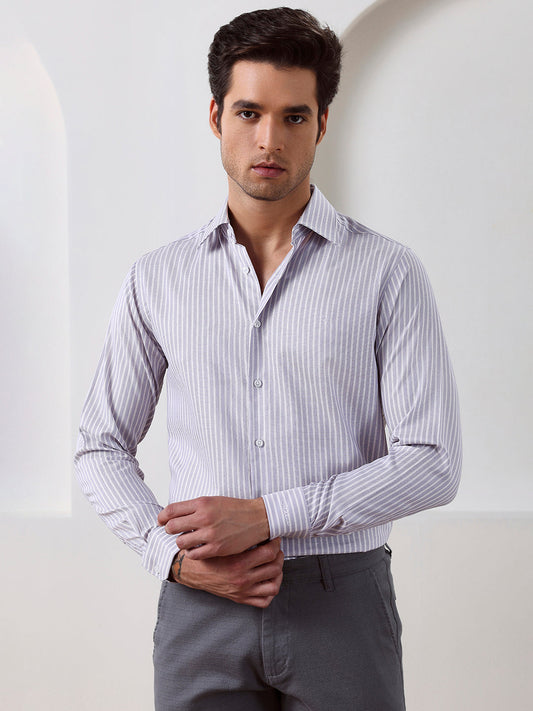 Lavender Regular Fit Striped Formal Cotton Shirt for Men (LWIX)