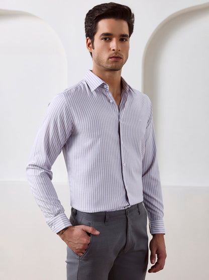 Lavender Regular Fit Striped Formal Cotton Shirt for Men (LWIX)