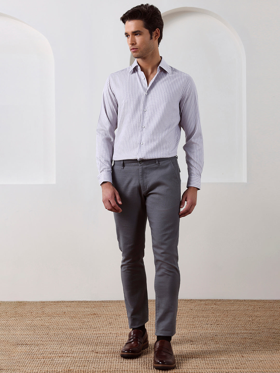 Lavender Regular Fit Striped Formal Cotton Shirt for Men (LWIX)