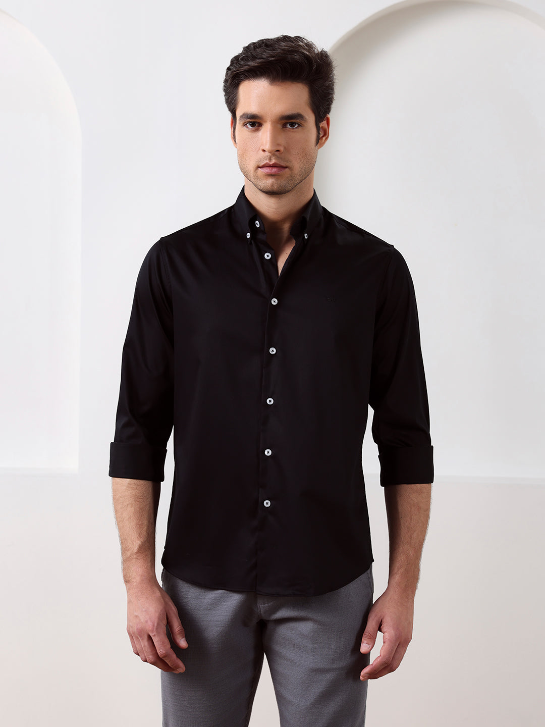 Black Regular Fit Solid Formal Cotton Shirt for Men (LISSA)