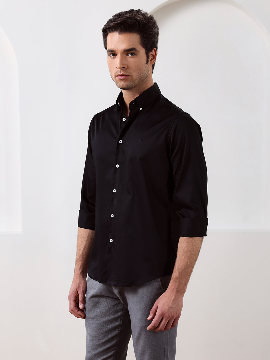 Black Regular Fit Solid Formal Cotton Shirt for Men (LISSA)