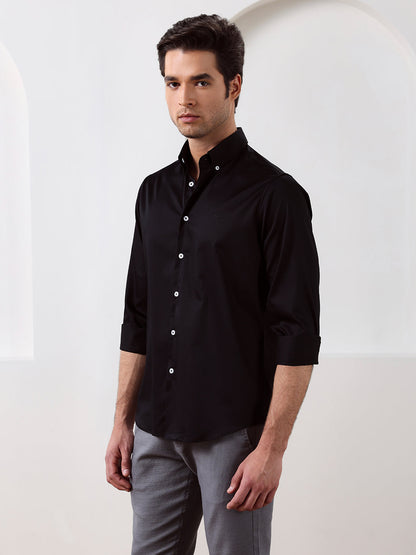 Black Regular Fit Solid Formal Cotton Shirt for Men (LISSA)