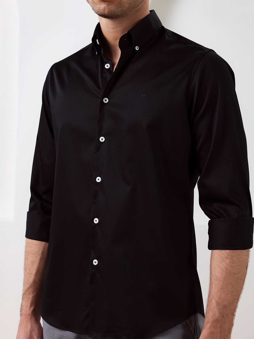 Black Regular Fit Solid Formal Cotton Shirt for Men (LISSA)