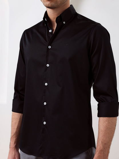 Black Regular Fit Solid Formal Cotton Shirt for Men (LISSA)