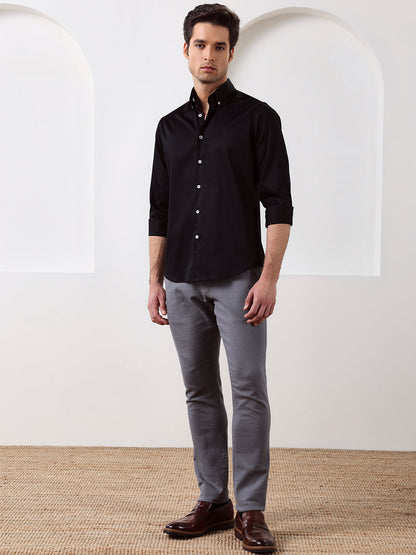 Black Regular Fit Solid Formal Cotton Shirt for Men (LISSA)