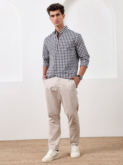 Black Regular Fit Checked Casual Cotton Shirt for Men (CHILO)