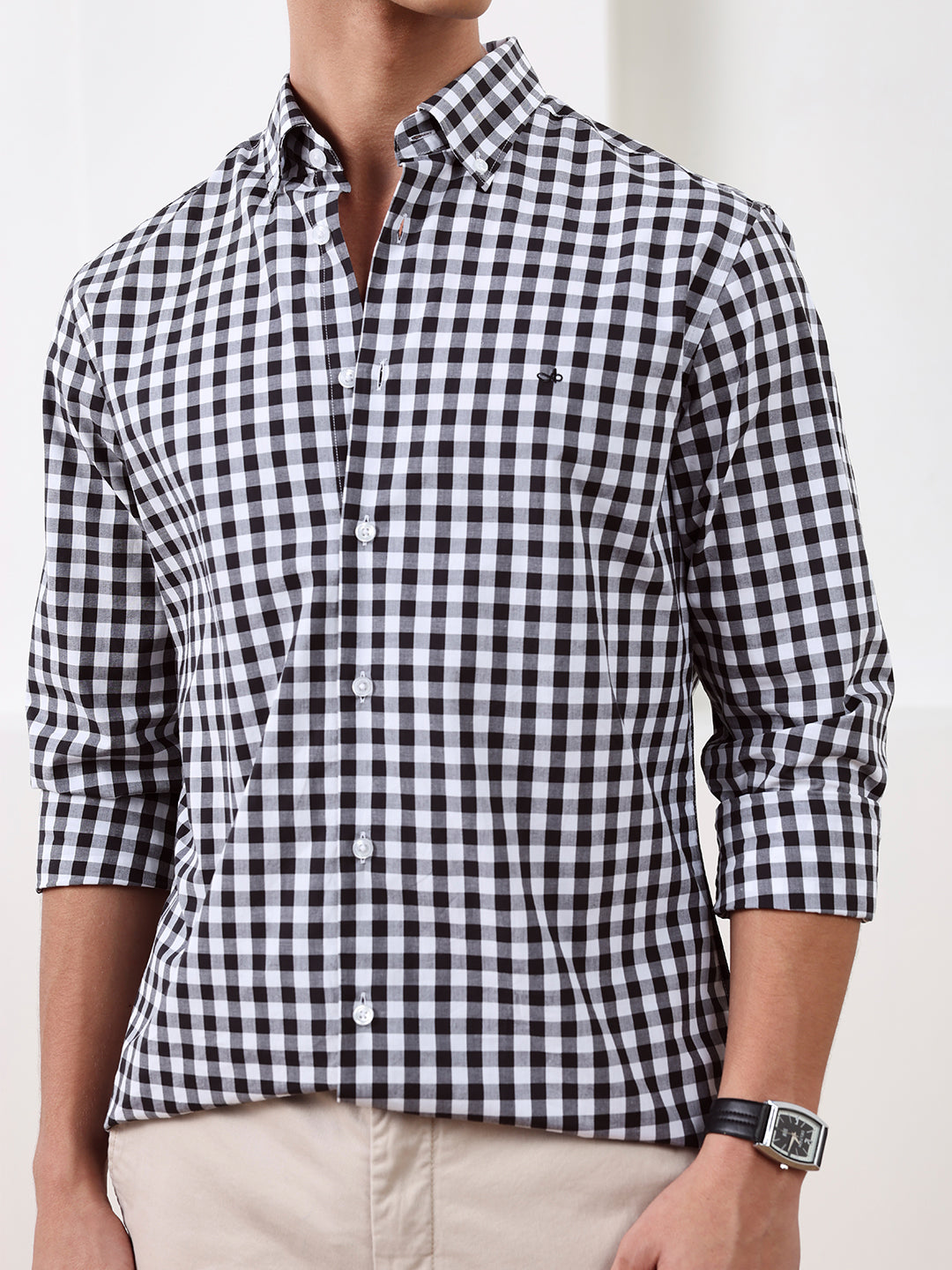 Black Regular Fit Checked Casual Cotton Shirt for Men (CHILO)