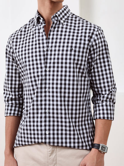Black Regular Fit Checked Casual Cotton Shirt for Men (CHILO)