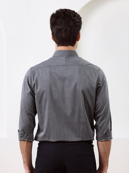 Grey Regular Fit Striped Casual Cotton Shirt for Men (CIFON)