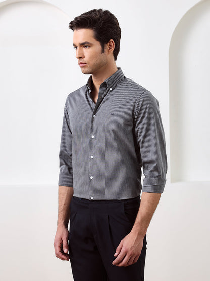 Grey Regular Fit Striped Casual Cotton Shirt for Men (CIFON)
