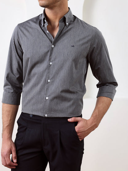 Grey Regular Fit Striped Casual Cotton Shirt for Men (CIFON)
