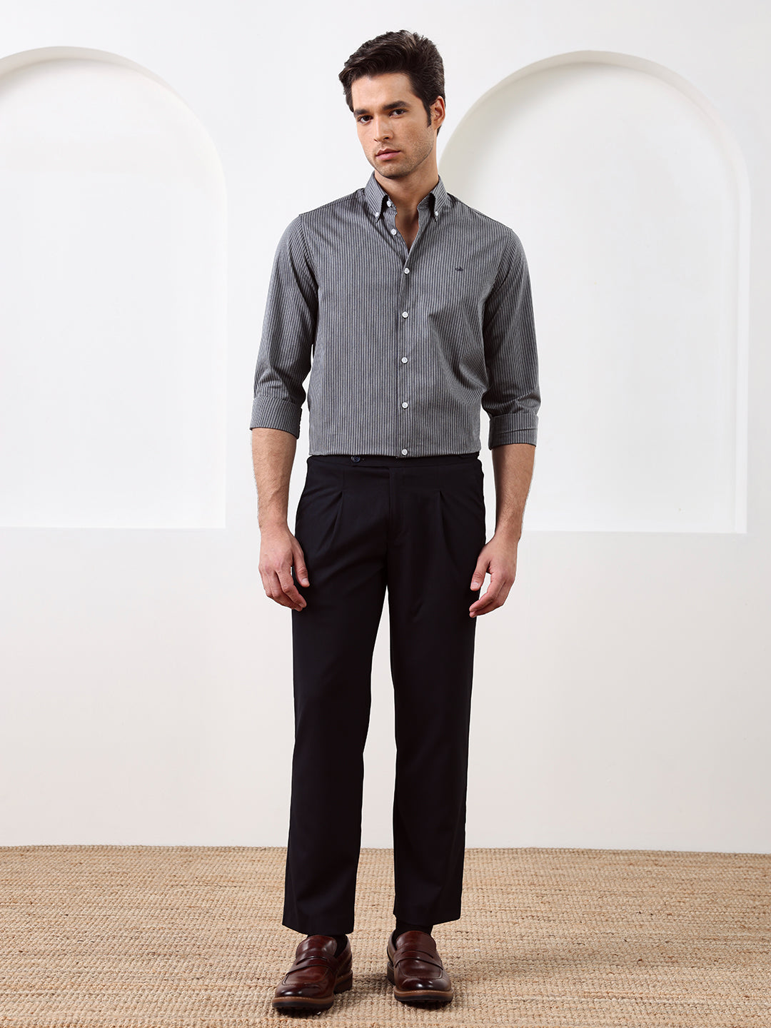Grey Regular Fit Striped Casual Cotton Shirt for Men (CIFON)