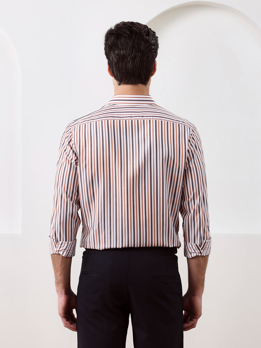 Brown Regular Fit Striped Casual Lyocell Shirt for Men (LOWAN)